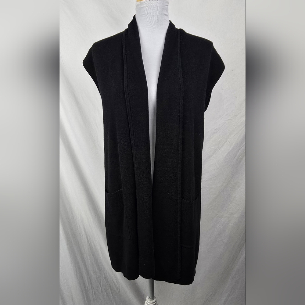 Chico's Black Minimalist Drape Comfy Knit Vest Cardigan Sweater sz 0 (S US)